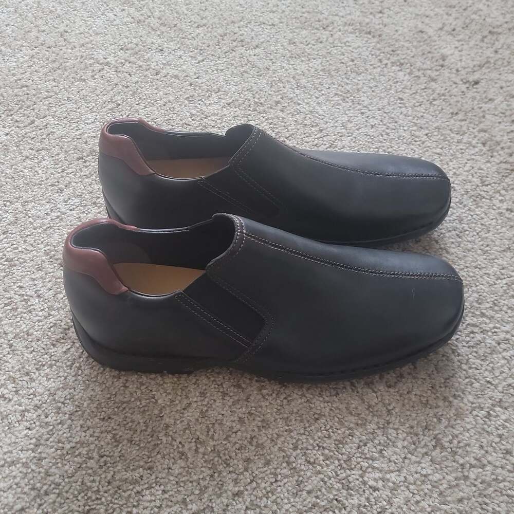 Cole Haan Zeno II Men's Black Leather Slip On Loafers with Brown Trim